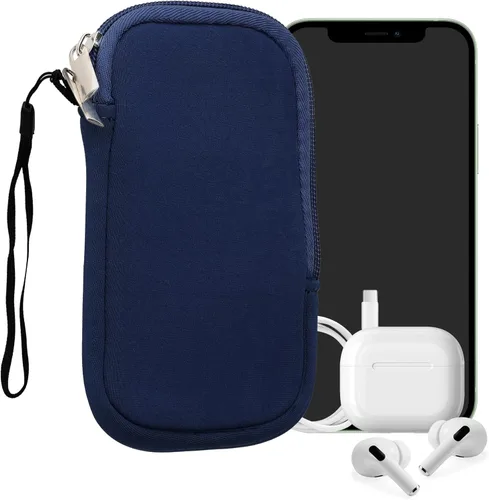 Vista 105 de kwmobile Bolsa de neopreno para teléfono tamaño XL - 6.7/6.8 pulgadas - Funda universal para celular con cremallera, correa para la muñeca, amarillo