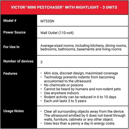 Vista 7 de Victor Mini M753SN ultrasónico con luz nocturna, paquete de 3, color blanco