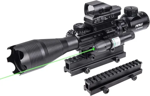 Vista 8 de PINTY Tactical Rifle Scope Combo: 3-9x32 3-9x40 4-12x50 4-16x50 Illuminated Optics, Red Dot Sight, Laser, RGB Rangefinder Riflescope for 20mm