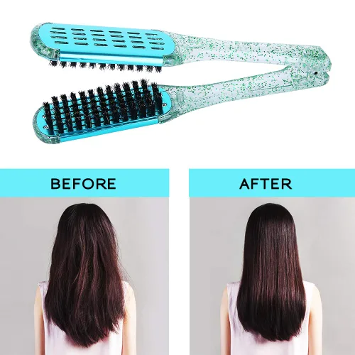 Vista 6 de Cepillo de pelo con abrazadera de cerdas de jabalí, enderezadora de cerámica de doble cara con abrazadera, desenredar y peinar el cabello