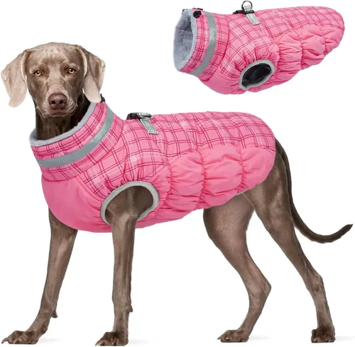 Vista 56 de FUAMEY - Abrigo para perro, chaqueta cálida de invierno, acolchada, chaleco reflectante con arnés, chaqueta de nieve impermeable con cremallera, a