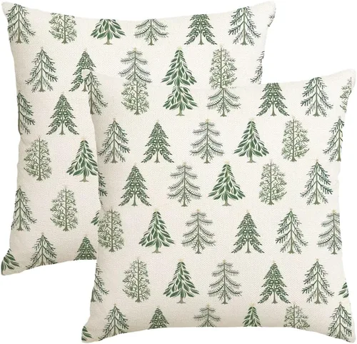 RABUSOFA Juego de 2 fundas de almohada de Navidad de 18 x 18 pulgadas, decoración de árbol de Navidad, almohadas decorativas blancas, decoración de