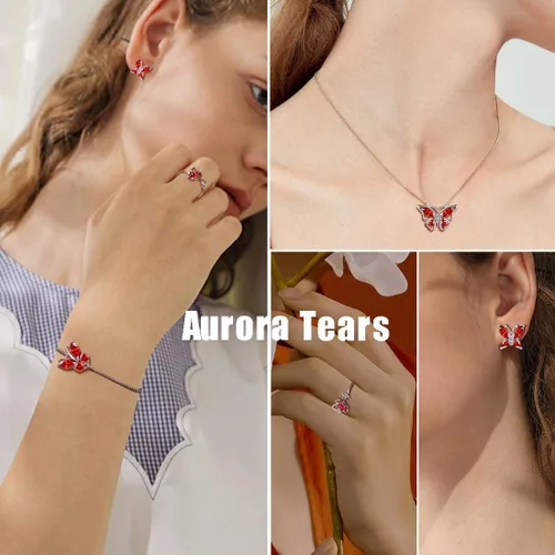 Vista 2 de Aurora Tears - Collar de mariposas de plata esterlina 925 para mujer collar aretes y anillos de boda para regalar