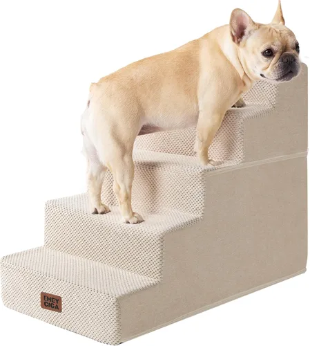 Vista 45 de EHEYCIGA Escaleras para perros pequeños de 16.5" de altura, escalones de 3 peldaños extra anchos para perros para sofá y silla, escalones para 2-Gris