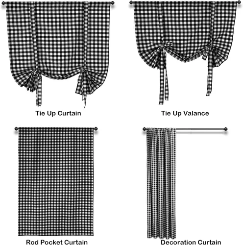 Vista 4 de Paquete de 2 cortinas a cuadros de búfalo, 42 x 63 pulgadas, cortinas de ventana con bolsillo para cortinero, cenefas ajustables para dormitorio