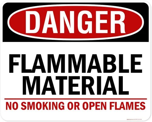 Vista 11 de Cartel de peligro de material inflamable No Smoking or Open Flames, 7 x 10 pulgadas, libre de óxido, aluminio 040, resistente a la decoloración