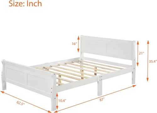 Vista 63 de Harper & Bright Designs Base de cama de tamaño matrimonial con cabecero, plataforma de madera, cama de tamaño matrimonial con juego de listones