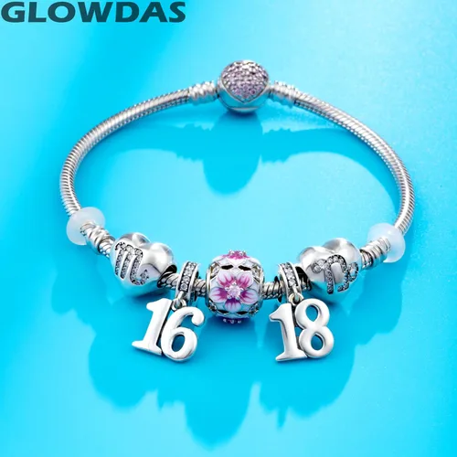 Vista 4 de GLOWDAS Abalorios de cumpleaños de 10 a 25 28 30 31 33 35 36 40 45 50 55 60 65 70 75 80, abalorios de plata de ley 925 para pulseracollar