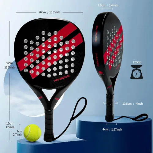 Vista 5 de Pala de pádel Superficie de Fibra de Carbono con núcleo de espuma EVA Memory Flex Pala de pádel ligera