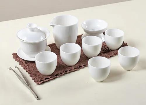 Juego de té de jade blanco Gaiwan Gongfu chino - 6 tazas estilo japonés en casa