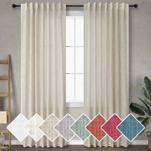 Vista 46 de Cortinas de lino crema de 102 pulgadas de largo para sala de estar, dormitorio, 2 paneles con bolsillo con pestaña trasera, filtro de luz, cortina