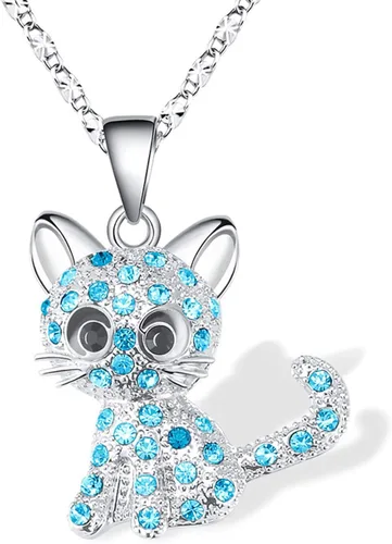Lanqueen - Collar con colgante de gato, joyería para mujeres y niñas, amantes de los gatos, collar con 18 + 2.4 pulgadas de cadena