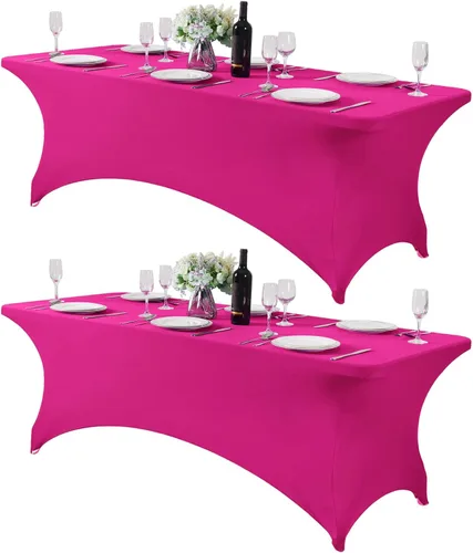 Vista 105 de Paquete de 2 manteles de elastano para mesa de 4, 6 o 9 pies, mantel elástico universal ajustable para fiestas, banquetes, bodas y eventos