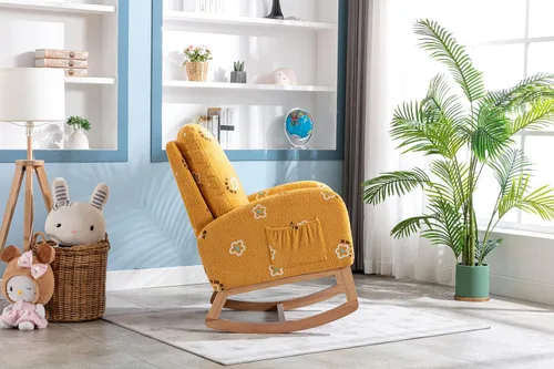 Vista 55 de Setawix Silla mecedora de peluche para guardería, silla mecedora tapizada para sala de estar, sillón con respaldo de sherpa de ocio, silla mecedora