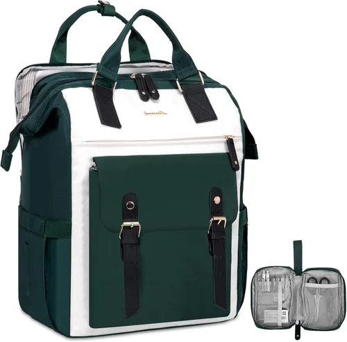 LOVEVOOK - Mochila para laptop de mujer, bolsa de trabajo, viaje, computadora, mochila para maestra o enfermera, bolsa para libros, beige verde,