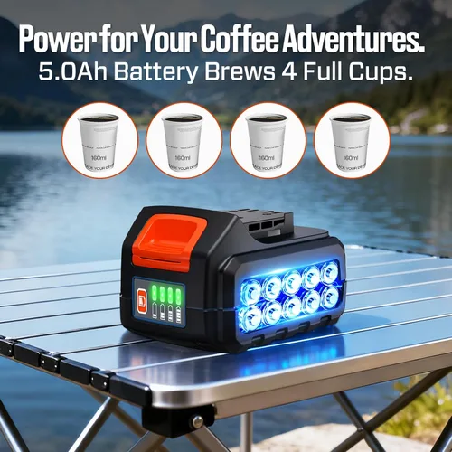 Vista 6 de SENIX Cafetera portátil con batería de 5000 mAh, cafetera eléctrica de doble CA/CC para automóvil/RV/camping, cafetera de viaje inalámbrica al aire