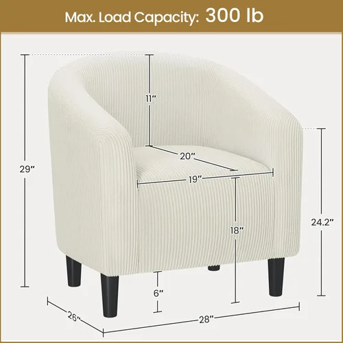 Vista 3 de Yaheetech Silla Accent tipo barril, silla de club de tela de pana, elegante sillón de sherpa peludo con acolchado suave y acogedor, adecuado