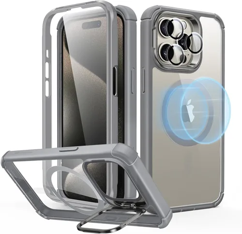 Vista 14 de ESR - Funda completa para iPhone 14 Pro Max, con soporte, MagSafe, a prueba de caídas de grado militar, protector de pantalla incorporado de vidrio