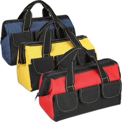 Vista 9 de Sanwuta Paquete de 3 bolsas de herramientas para hombres con parte inferior dura impermeable, bolsa de herramientas de alta resistencia de boca