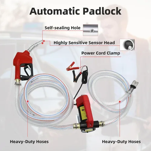 Vista 3 de Bomba de transferencia de combustible 12V, kit de bomba de transferencia de diesel 12GPM, bomba de transferencia de combustible DC eléctrica