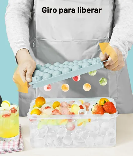 Vista 6 de Bandeja para cubitos de hielo con tapa y contenedor, bandejas redondas para cubitos de hielo para congelador, molde de hielo de grado alimenticio