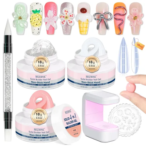 Vista 14 de MIZHSE Gel 3D transparente para arte de uñas, gel constructor sólido para uñas, 5 en 1, escultura no pegajosa, geles de extensión de uñas