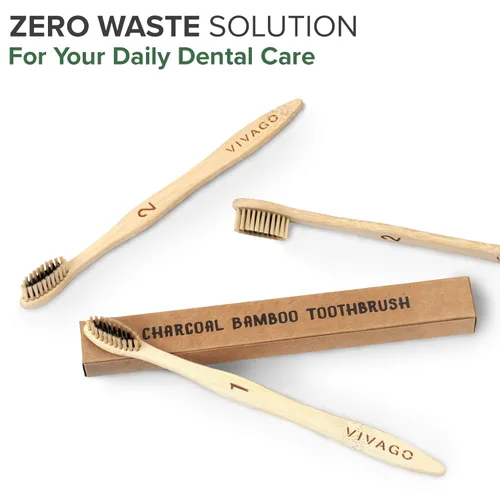 Vista 5 de Cepillos de dientes de bambú con cerdas suaves para dientes sensibles, 10 unidades, numerados para un fácil reconocimiento, ecológico, cepillo