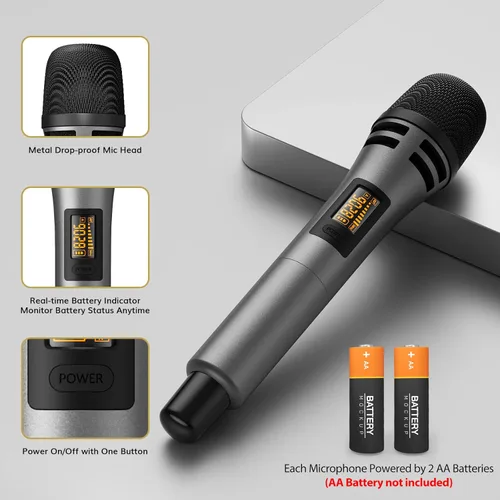 Vista 9 de TONOR Máquina de karaoke inalámbrica para adultos K20, paquete con micrófonos inalámbricos UHF TW310 gris