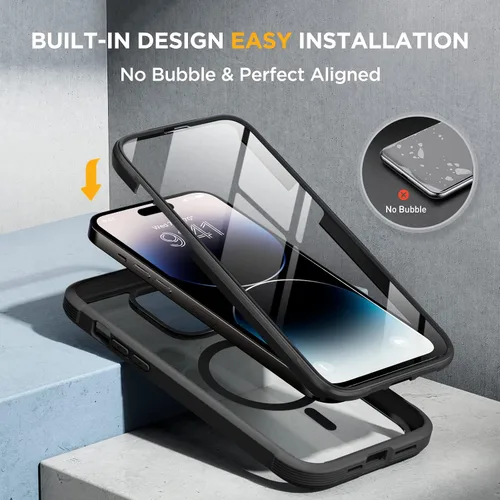Vista 323 de Miracase - Funda para iPhone SE de 3ª/2ª generación 2022 2020 de cuerpo completo con protector de pantalla de vidrio integrado, resistente Negro