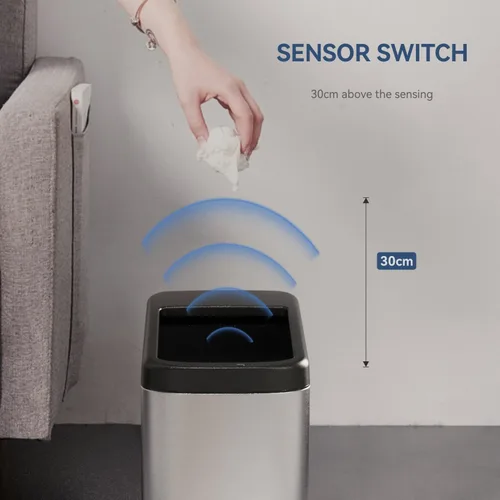 Vista 3 de ELLO&ALLO Bote de basura de cocina de 13 galones con tapa enrollable, sensor de movimiento automático sin contacto, cubo de basura rectangular
