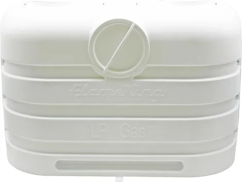 Vista 6 de Flame King Doble 20LB LP tanque de propano ligero cubierta de plástico resistente para RV, remolque de viaje, cámper - blanco