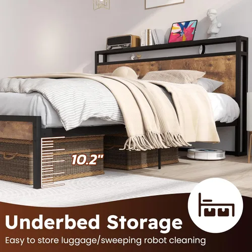 Vista 33 de Kiivakii Estructura de cama tamaño completo con cabecero, cama plataforma LED con 4 cajones de almacenamiento, estación de carga integrada, sin