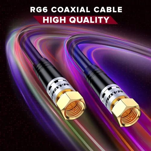 Vista 5 de Cable coaxial RG6, triple blindado, cable de cobre sin oxígeno para TV, Internet y más de 25 pies, color negro