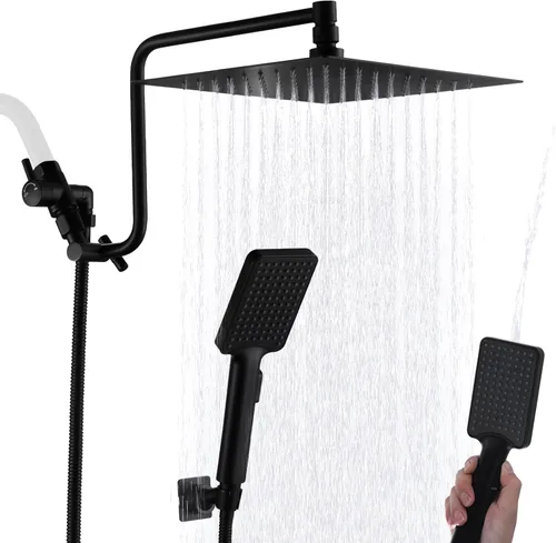 Vista 12 de Cabezal de ducha de alta presión de 10 pulgadas con combo de mano, brazo de extensión de 12 pulgadas de altura ajustable, potente cabezal de ducha