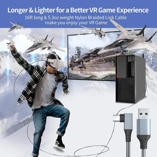 Vista 3 de 16 FT Link Cable forMeta Quest 21 and PCSteam VR, Braided USB 3.2 A to C Compatible for Quest 2 Link Cable, High Speed PC Data Transfer, Fast