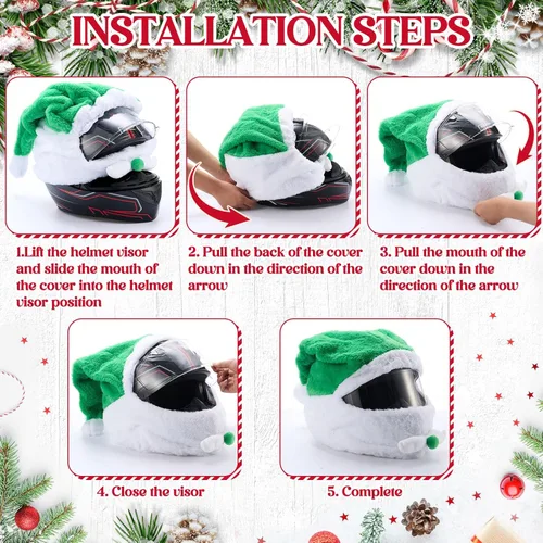 Vista 4 de Relaxweex Funda para Casco de Motocicleta de Navidad Iluminada Extra Grande Decoración de Sombrero de Papá Noel 18.78 x 15.75 Pulgadas Funda