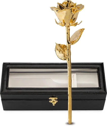 Vista 9 de Forever Rose Rosa real bañada en oro de 24 quilates, hecha a mano, flor preservada de larga duración en corazón acrílico (una rosa) y caja dorada