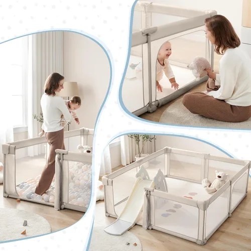 Vista 3 de Sweeby Corralito para bebés, puerta plegable de 59 x 59 pulgadas para bebés y niños pequeños, extra grande con puerta de juego para valla