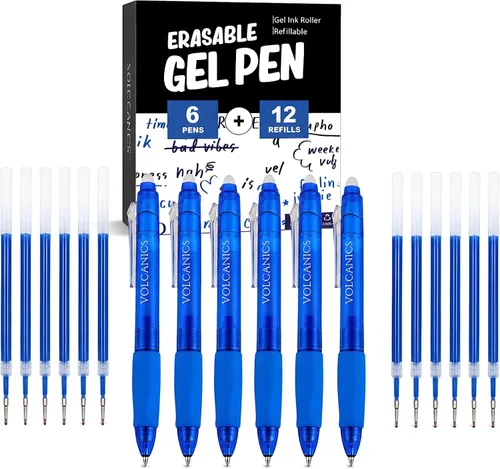 Vista 20 de Volcanics Retractable Erasable Gel Pens, Soft Black, 0.7mm, 12 Pack Negro