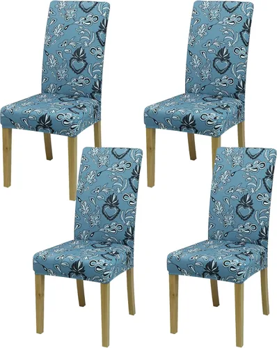 Vista 22 de Fundas para Sillas de Comedor, Juego de Fundas para Sillas de Comedor de 4 Piezas, Fundas Elásticas para Sillas de Cocina, Fundas para Sillas