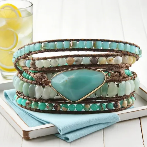 Vista 69 de ZOSOJONA - Pulseras bohemias hechas a mano de piedra natural, que dan vuelta, con cuentas de cristal de turquesa