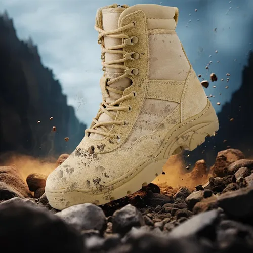 Vista 3 de Botas militares tácticas para hombre de 8 pulgadas con cremallera Arena