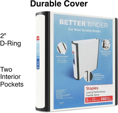 Vista 2 de Staples Carpeta Better de 2 pulgadas con 3 anillas, color blanco, paquete de 2 (ST55873-CCVS)