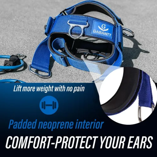 Vista 4 de Ejercitador de cuello y entrenador de cuello. Arnés de cuello ajustable para levantamiento de pesas, entrenamiento de cuello de 4 direcciones
