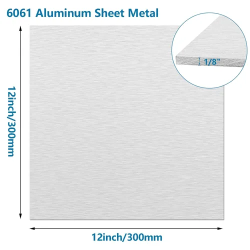 Vista 2 de Paquete de 2 chapas de aluminio 6061 de 12 x 12 x 1/8 pulgadas, placas de aluminio resistentes con película protectora, panel plano plano de 0.118