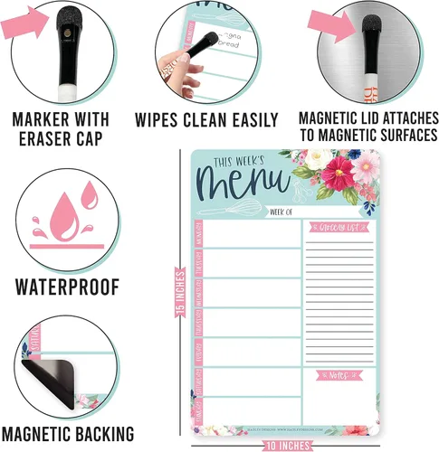 Vista 2 de Planificador semanal de comidas para refrigerador, tablero magnético de menús semanales para la cocina con tabla de conversiones