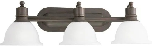 Vista 3 de Progress Lighting P3163-20 Soporte de pared de 3 luces con vidrio grabado blanco, bronce antiguo