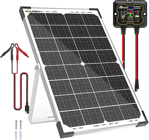 Vista 12 de SOLPERK Kit de panel solar de 10 W 12 V, cargador de batería solar impermeable + controlador MPPT inteligente + soporte de montaje ajustable