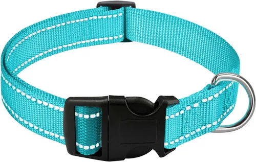 Vista 9 de Collar para perro con hebilla, de nailon transpirable, reflectante, ajustable, para perros pequeños, medianos y grandes, rojo/extra pequeño