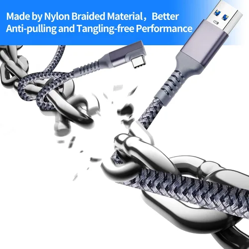 Vista 5 de Kuject - Cable Link USB 3 tipo A a C de 20 pies de largo compatible con Oculus Quest 2 cable de carga de nailon trenzado para visores de realidad